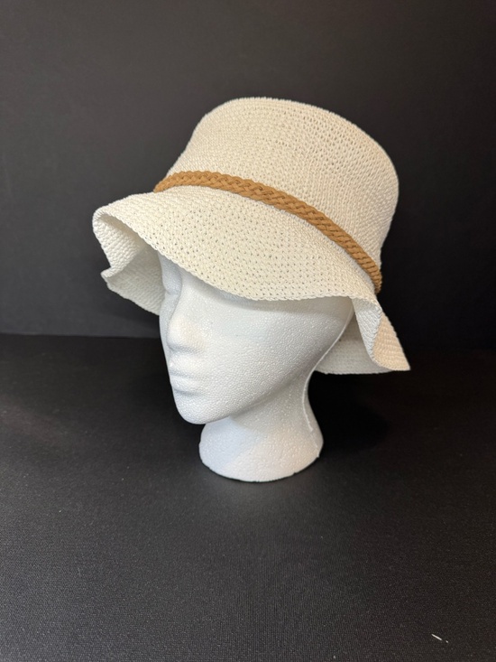 NWT Talbots White Packable Sun Hat with Braided Faux Leather Trim main image 5